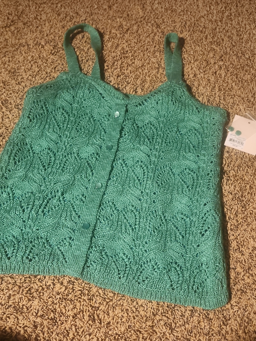 LC Lauren Conrad Teal Knit Lace-Pattern Button-Front Camisole